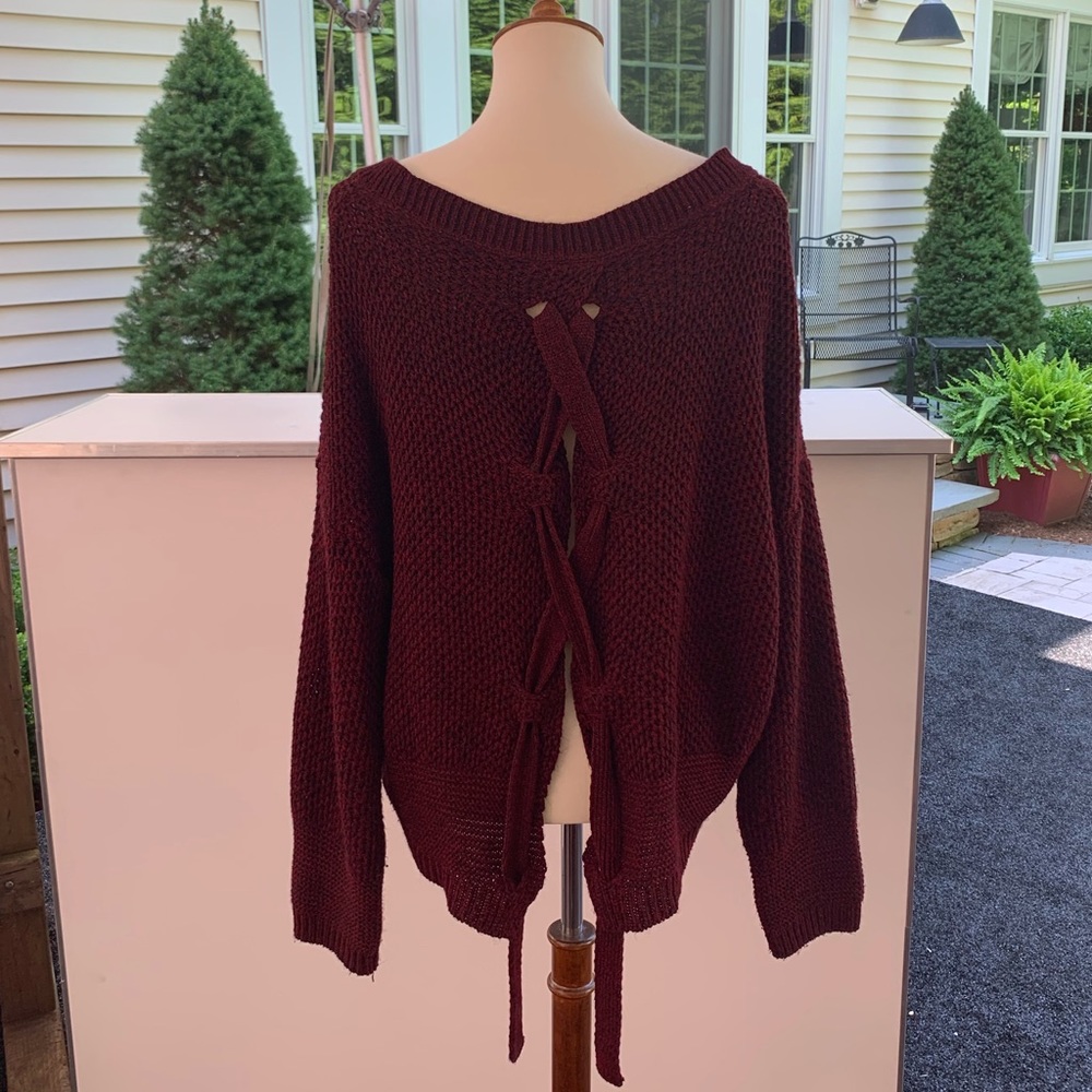 SOLD- Express Maroon Lace Up Back Sweater - Picture 8 of 8